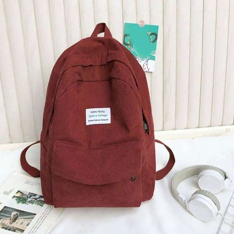 D46D Women Casual Corduroy Backpack with Pendant School Bag Travel College Daypack Female Girls Rucksack Handbags Z260202