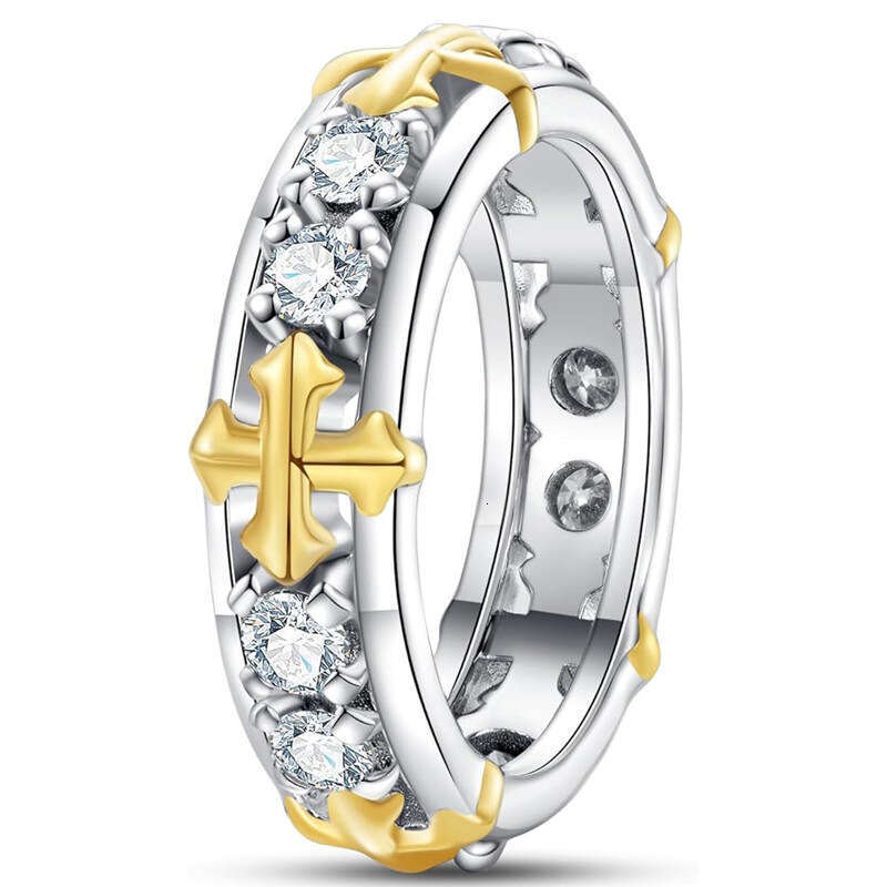 Two-Tone Ring with Zirconia Streetwear Jewelry for Women