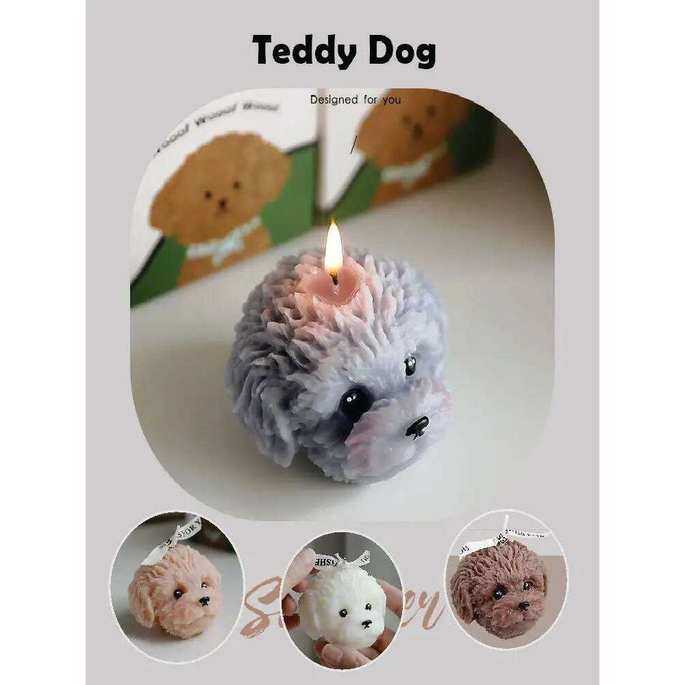 3D Teddy Dog Head Scented Cute Puppy Animal Aromatherapy for Home Decor Natural Soy Wax Candles Holiday Gifts S260204