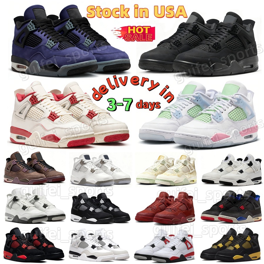 Designer Men Basketball Shoes 4s Black Cat 4 White Cement Thunder Oreo Lucky Green UNC Pure Money Cool Grey Bred Women Sneakers Sports Trainers Big Size 14 15 16