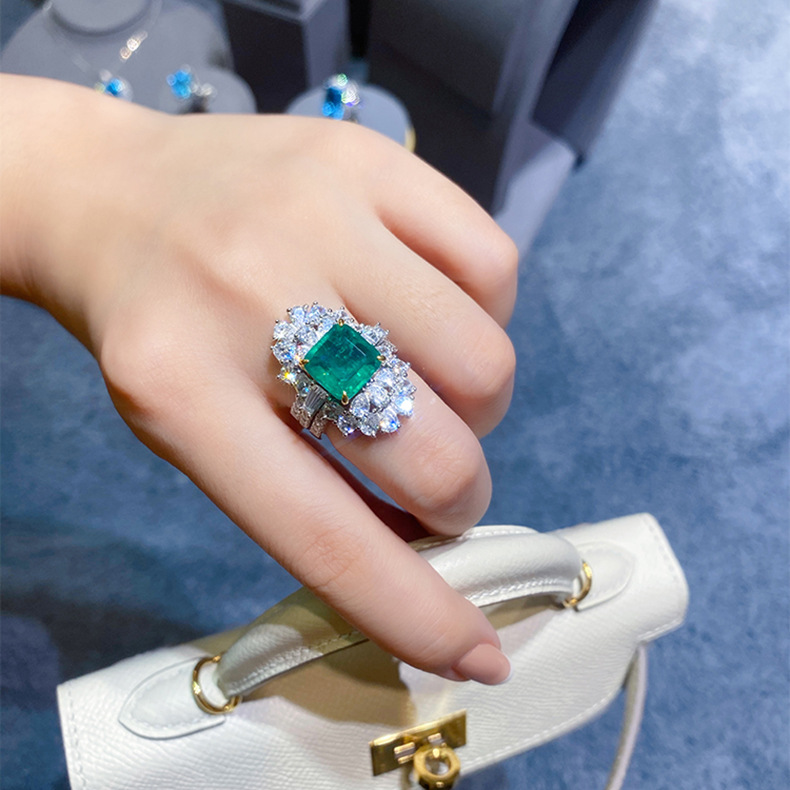 Sparkling Luxury Jewelry Wedding Rings 925 Sterling Silver Fill Princess Cut Emerald Water Drop Zircon CZ Diamond Party Women Open Ring Adjustable Siz