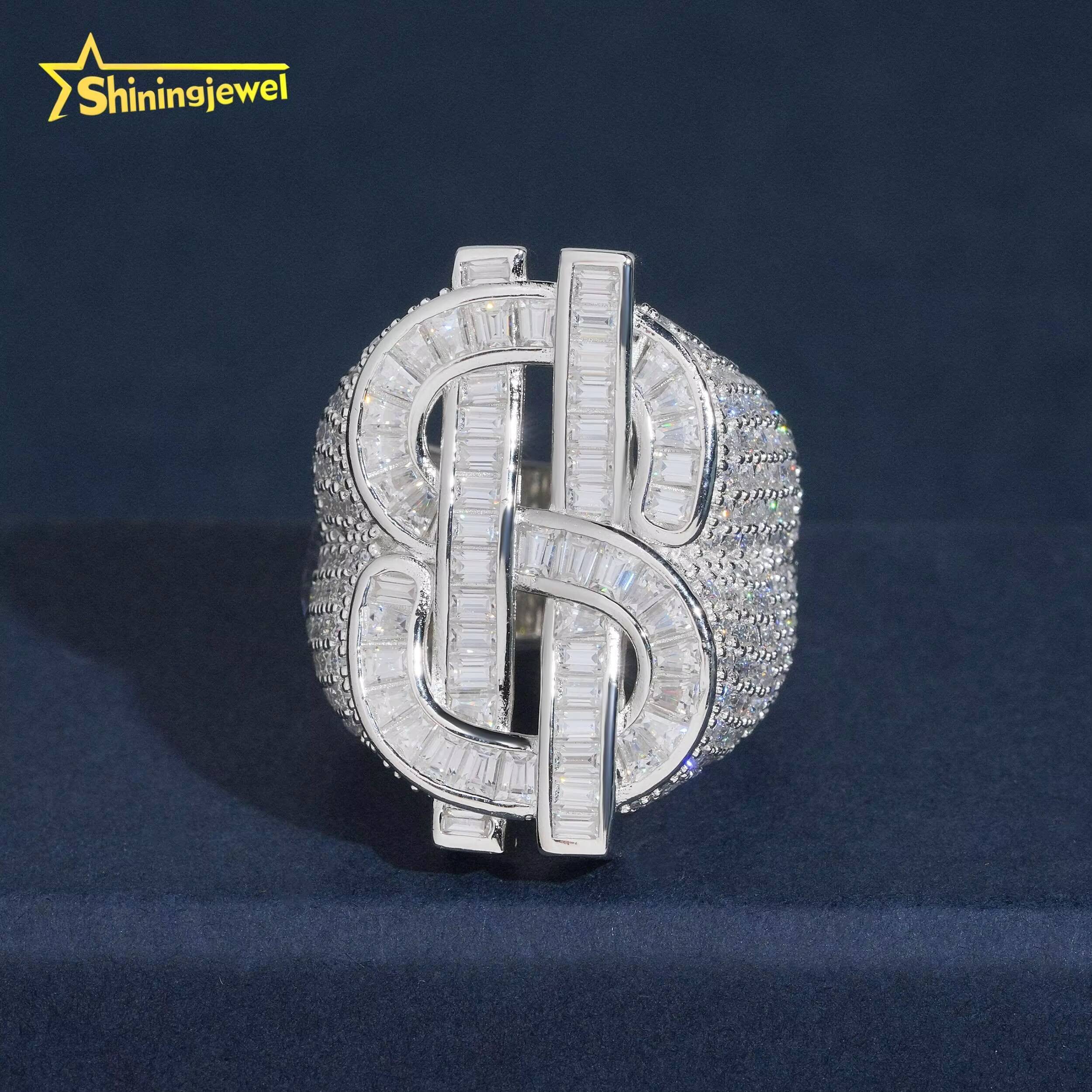 925 Silver Moissanite Hip Hop Jewelry Men Diamond Ring Pass Diamond Tester Iced Out baguette USD Dollar Ring