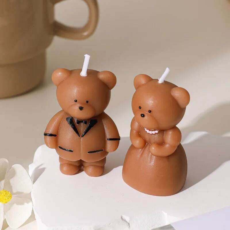 Cute Couple Bear Aromatherapy Home Decor Handmade Lavender Scented Candles Wedding Valentine's Day Gift S260204