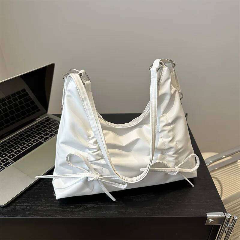 Pleated Bow Commuter Tote Women's daily commuting bag Versatile Commute Underarm Bag Solid Color Female Handbags Purse C260204