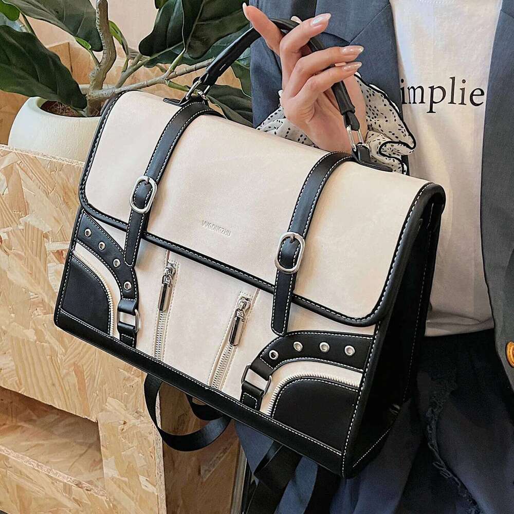 British style Women PU Backpack Fashion Zipper Patchwork Rectangle Briefcase Female Large Capacity Outdoor Vintage Travel Bag Z260204