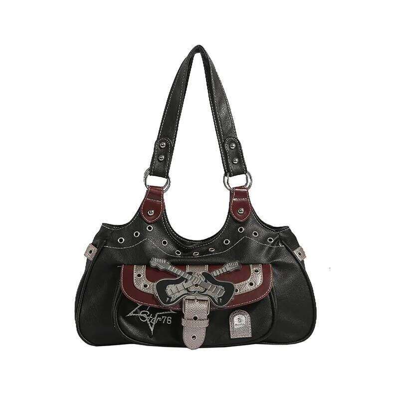 Niche Leather Tote Large Capacity Punk Style Y2K Commuter Handbag Printed Women's Creative Shoulder Bag C260204