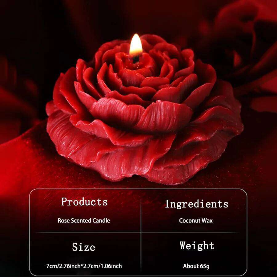 1pc rose, red peony scented, rose decorative candle, smokeless aromatic, fireworks coconut wax home decor valentines S260204