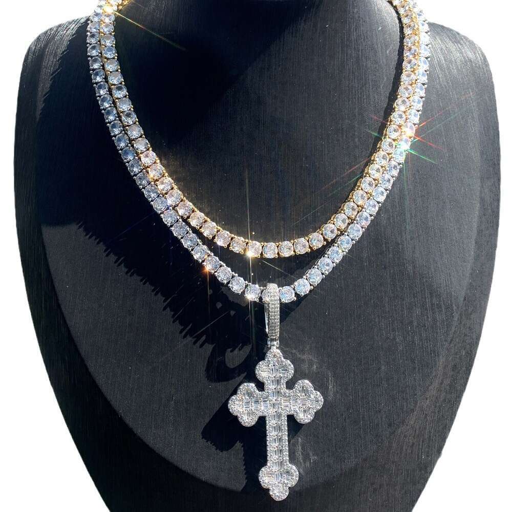 New Style Cloud Cross Inlaid Diamond European and American HipHop Tennis Chain Trendy Pendant Necklace
