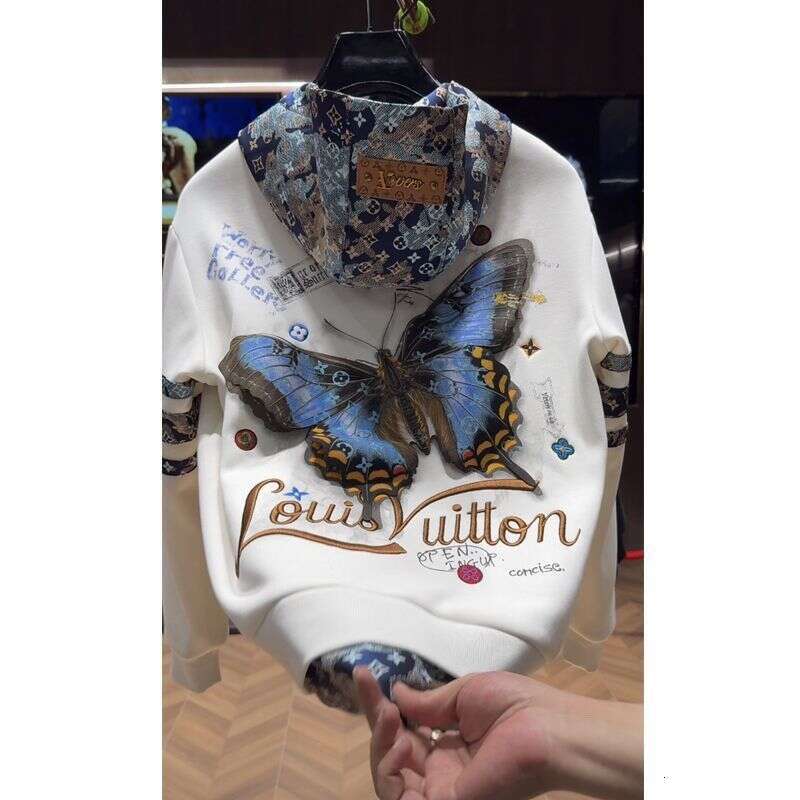 Embroidered Butterfly INS New High Luxury Heavy Craft Letter Hooded Patchwork Long Sleeve Cardigan Loose Trendy Brand Jacket High-End