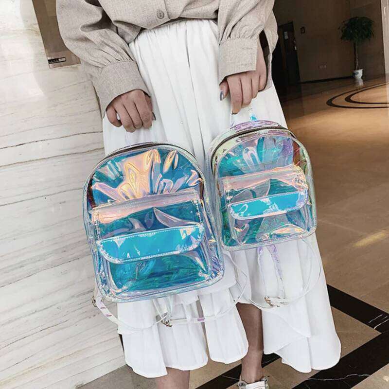 PVC Transparent Clear Women Ita Harajuku School Bag For Teen Girls Rucksack Kawaii Holographic Backpack Z260202