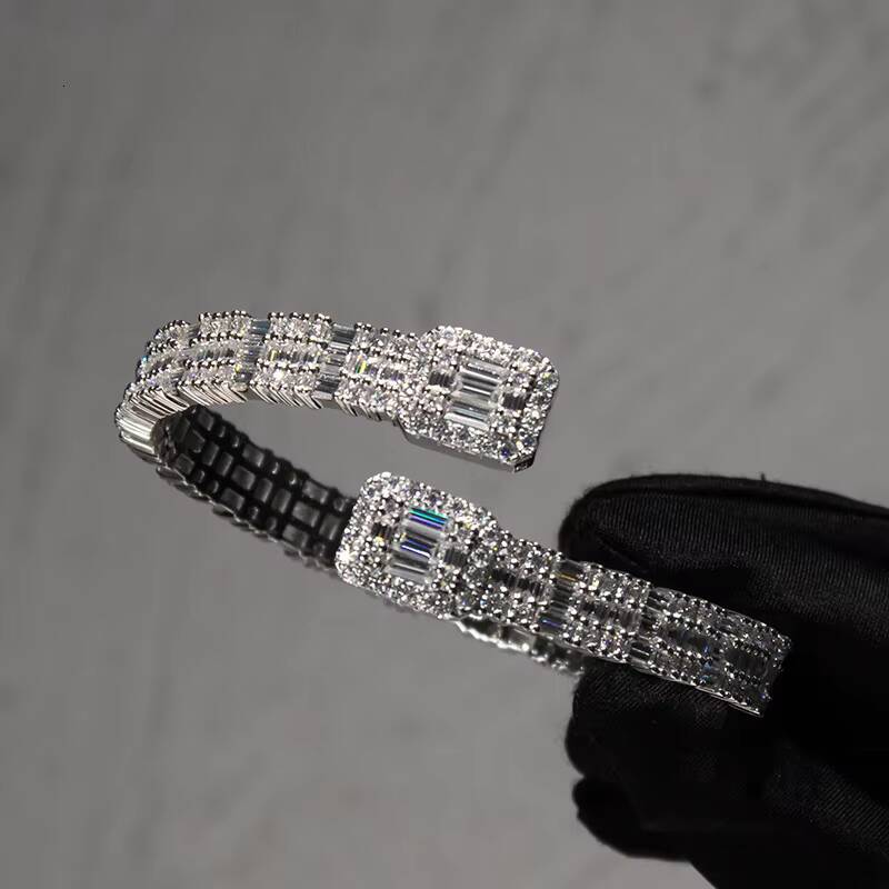 Luxury Hip Hop Men Bracelet 8mm Wide VVS baguette Moissanite Hip-hop Opening Ice Out Moissanite Bracelet