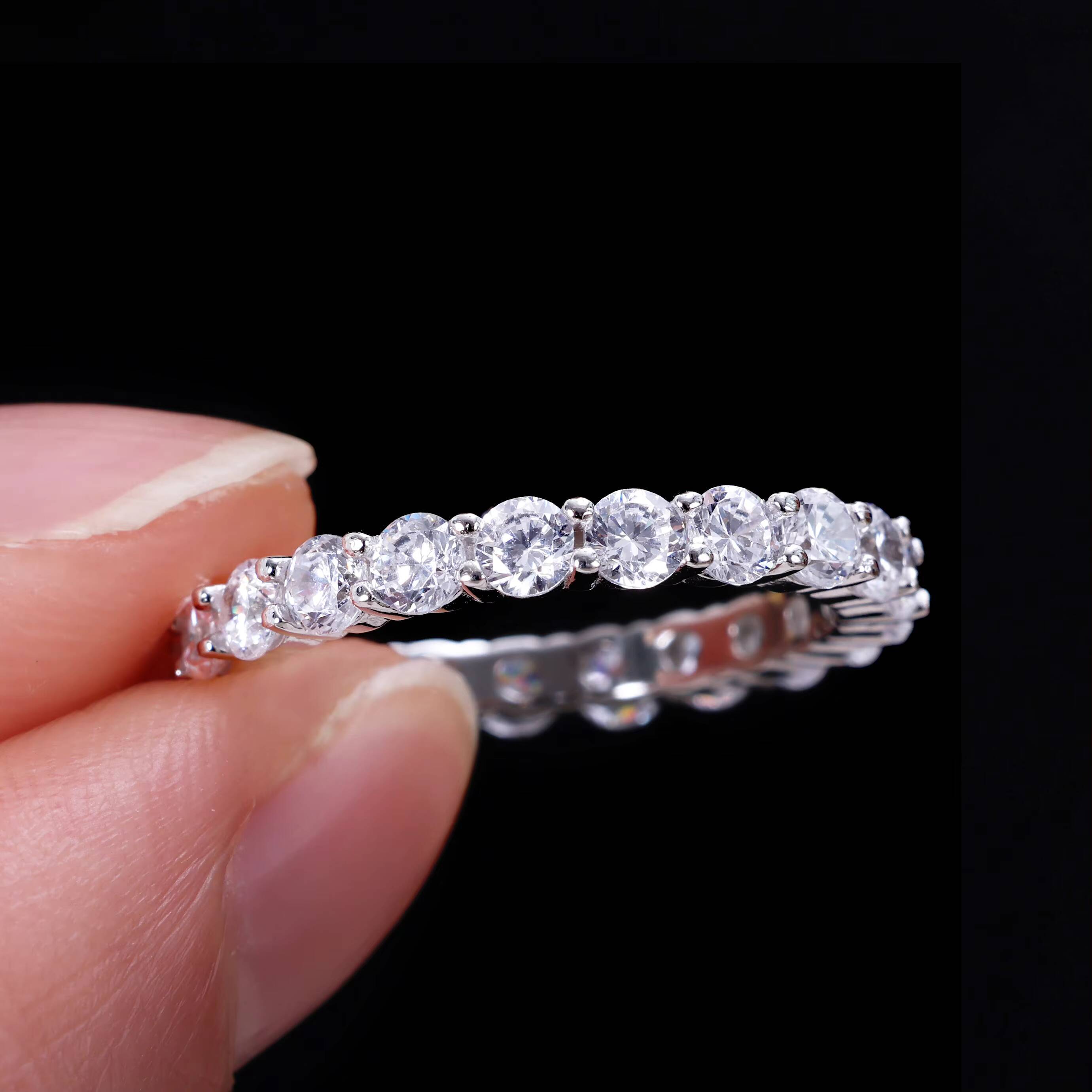 LusterFactory S925 Sterling Silver VVS D Color Index Finger Diamond Moissanite Ring Width 3mm Women Ring Simple Band