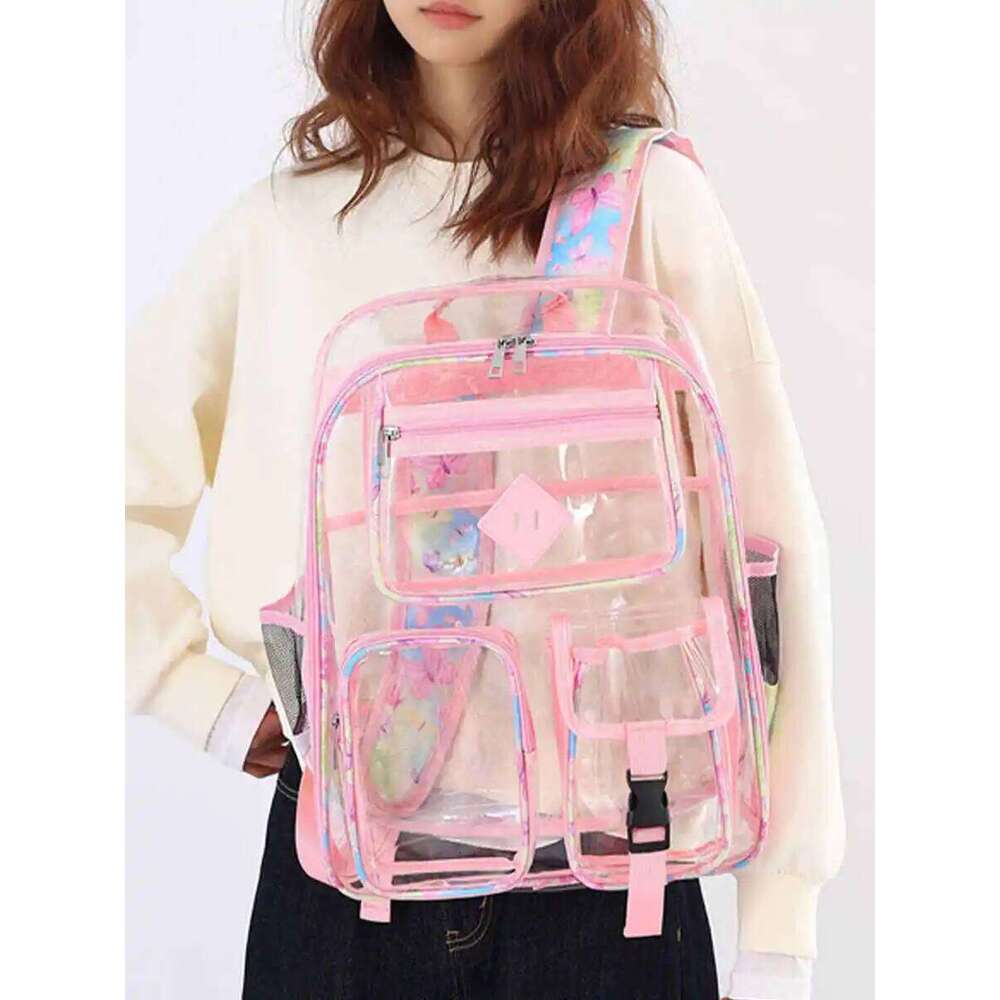 New Clear for, Durable PVC Transparent Bookbag for Girls, Large Capacity Elementary School Bag See Through Backpack Z260202