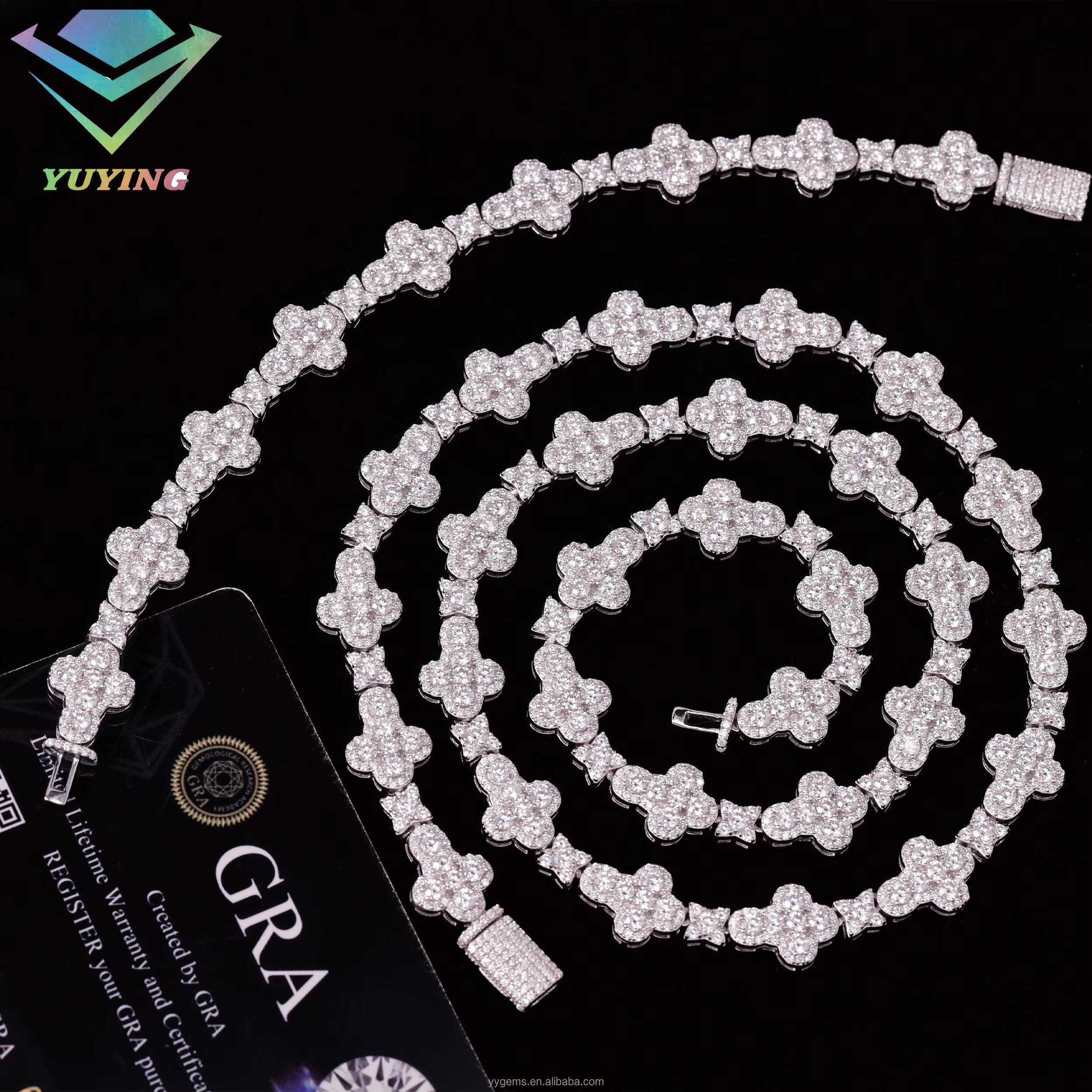 Hot Sale 15mm Small Cross Iced Out Moissanite Cuban Link Chain S925 Silver Pass Diamond Test VVS Moissanite Diamond Chain