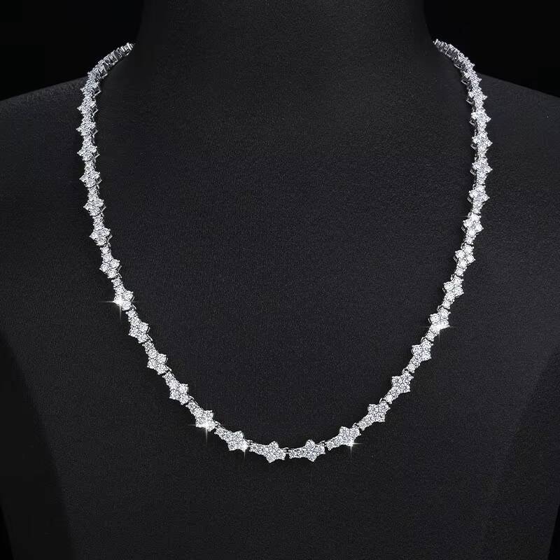 Ready to Ship Moissanite Chain Hip Hop 925 Sterling Silver Cross Moissanite Tennis Chain Necklace for Men and Women