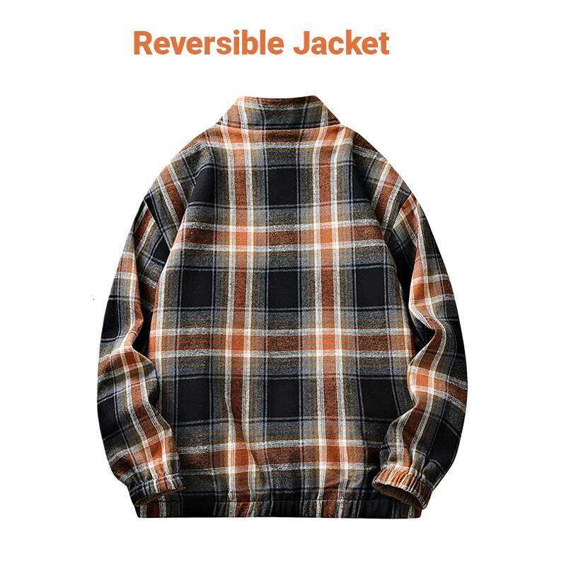 Fashionable Casual Double-Sided Reversible Plaid Collar Jacket Men's Autumn/Winter Trendy Versatile High-End Outerwear