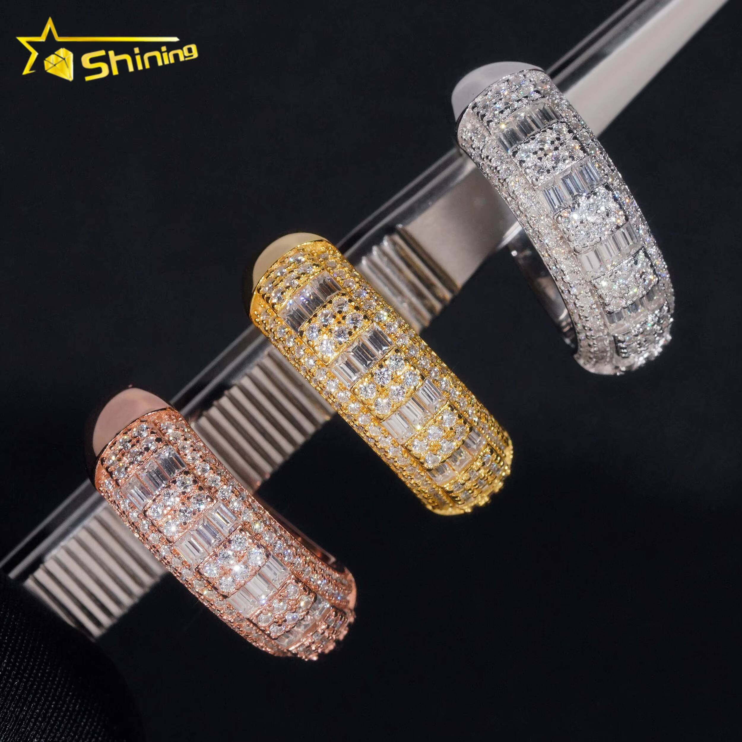 New Design High Quality Iced Out Half Eternity Mens Silver Diamond Moissanite Hip Hop Ring