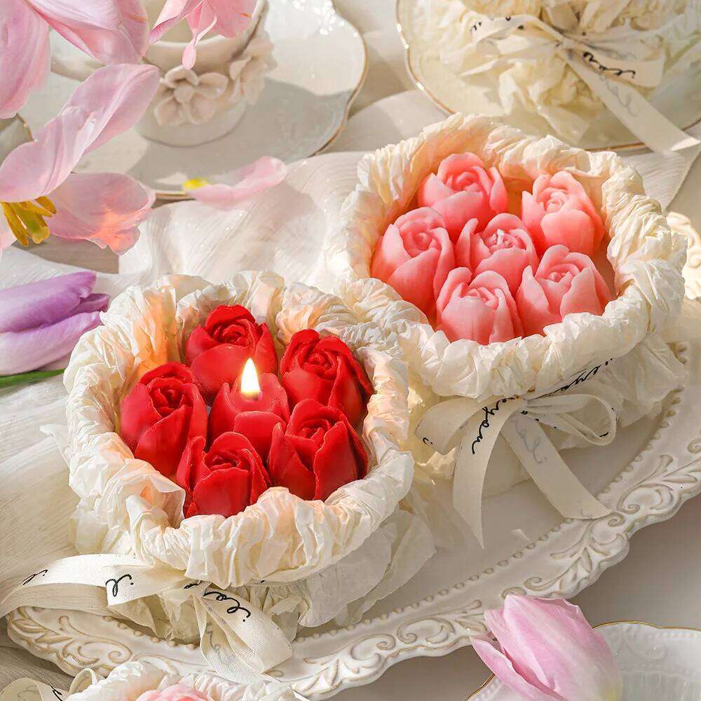 Mother's Day romantic bouquet box hand gift handmade scented tulip rose flower candle S260204