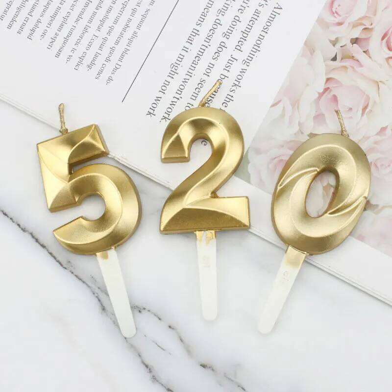 1PCS Digital Candle 0-9 Gold 3D Birthday Anniversary Commemorative Wedding Cake Decoration Party Atmosphere Photo Prop S260204