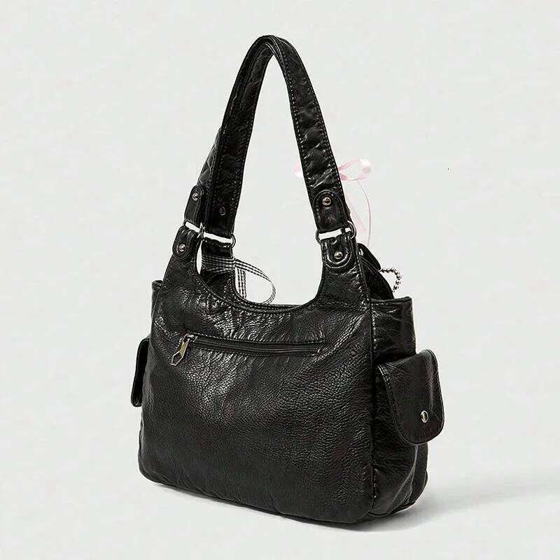 Fashionable handbag with bow pendant, niche design, large capacity women's armpit bag, suitable for commuting to work, shopping, C260204