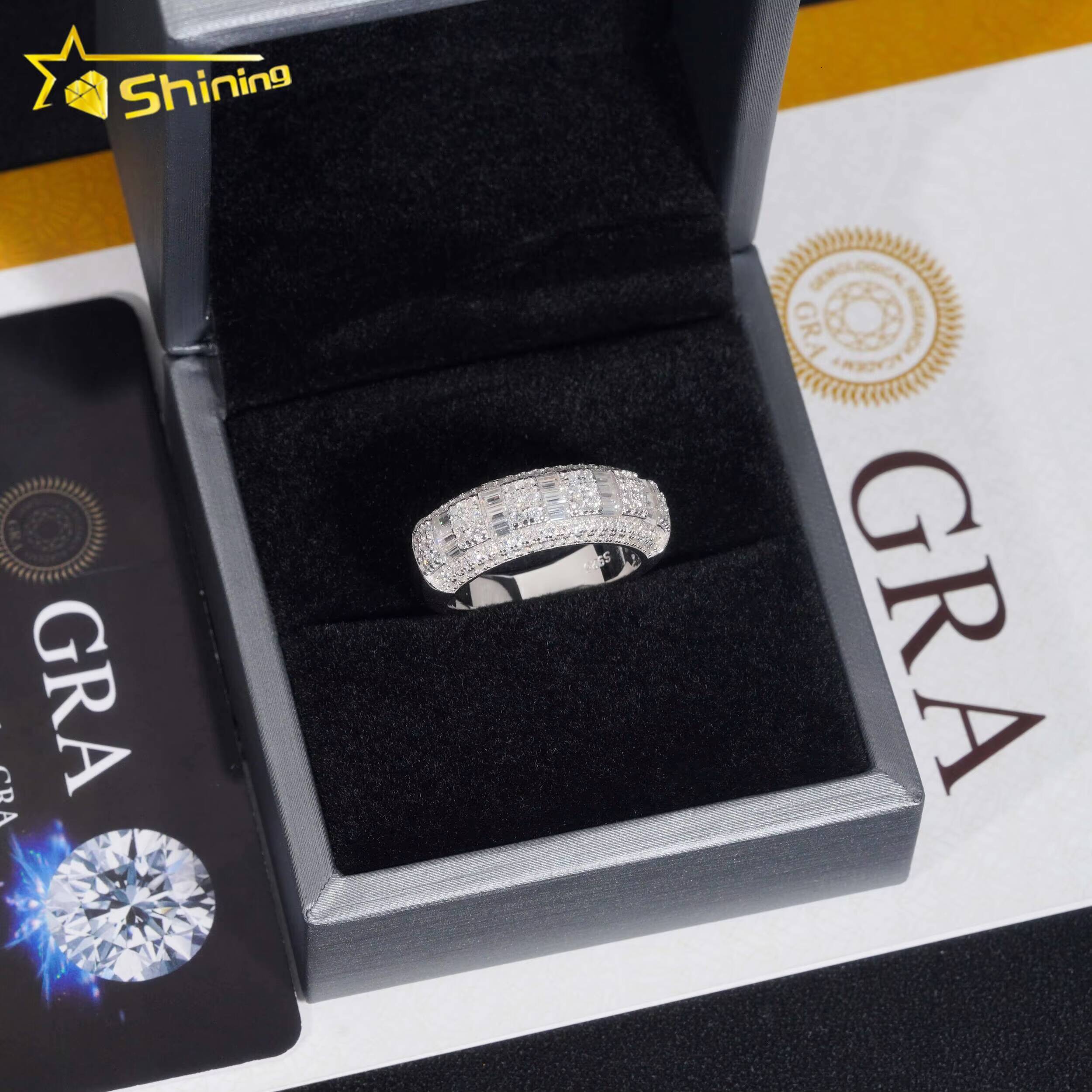 New Design High Quality Iced Out Half Eternity Mens Silver Diamond Moissanite Hip Hop Ring