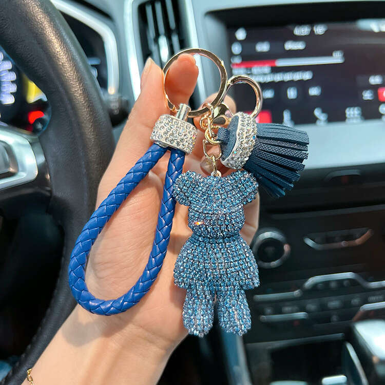 Personalized Full Diamond Little Violent Bear Cute Braided Rope Tassel Car Keychain Exquisite Gift Pendant