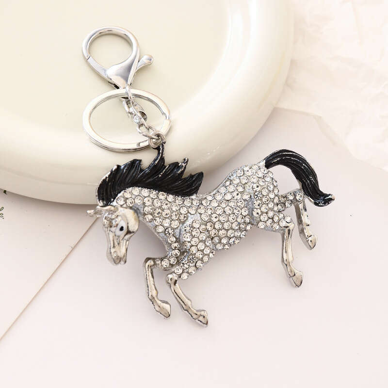 European and American Cartoon Pendant Oil Drop Inlaid Diamond Creative Keychain Metal Zodiac Horse Ornament
