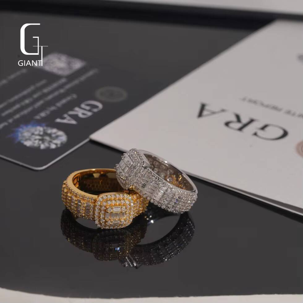 GRA Custom Jewelry Emerald Cut Hip Hop VVS Moissanite Diamond Rings D 925 Sterling Silver Moissanite Rings for Men Accessories