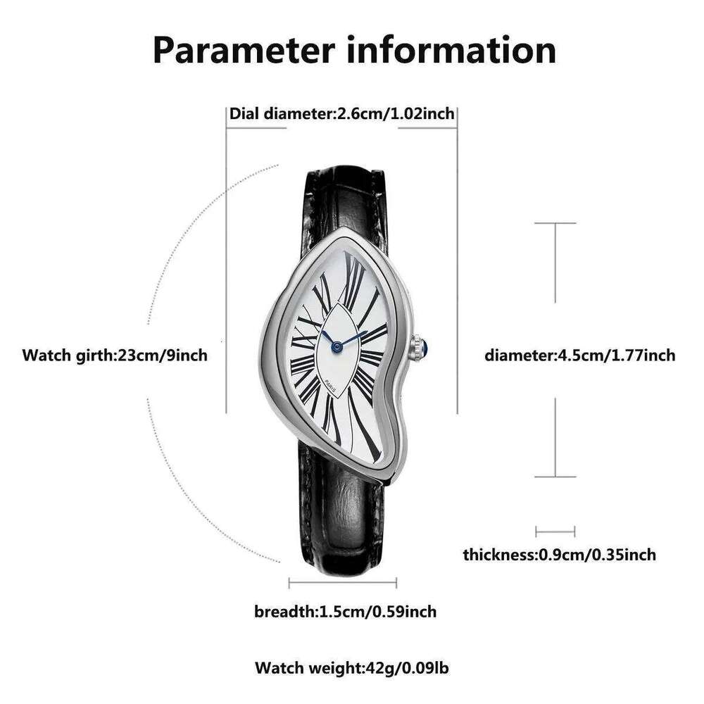 Luxury Quartz Retro Cash Creative Melting Twisted Watch Irregular Case Leather Stainless Steel Men's Y2K 26Y0204