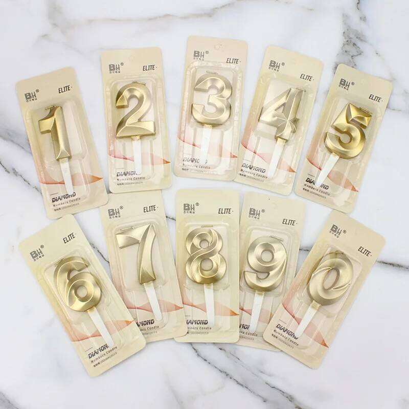1PCS Digital Candle 0-9 Gold 3D Birthday Anniversary Commemorative Wedding Cake Decoration Party Atmosphere Photo Prop S260204