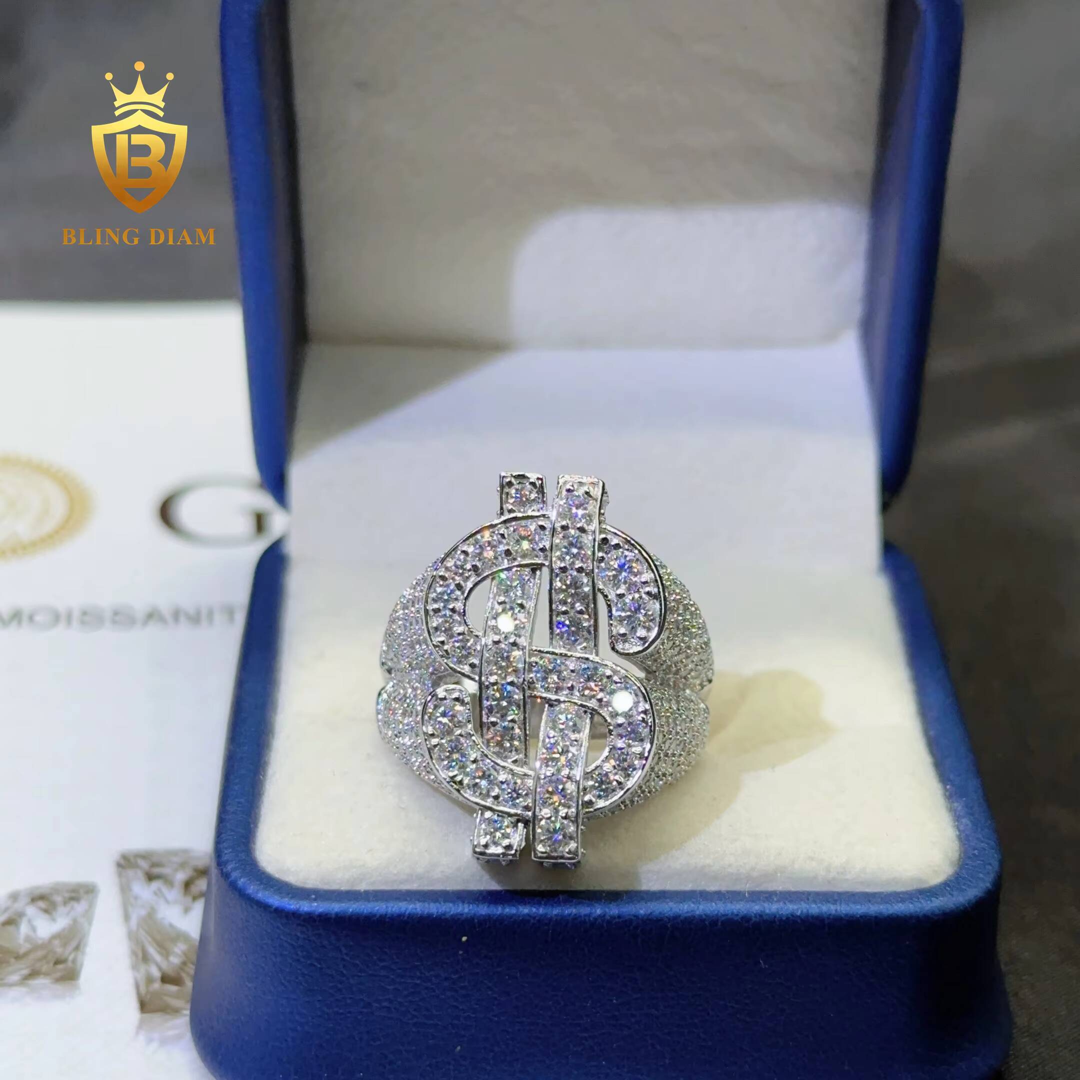 Pass Diamond Tester 925 Sterling Silver Iced Out Hip Hop Ring VVS Moissanite Diamond Us Dollars Rings for Men and Women