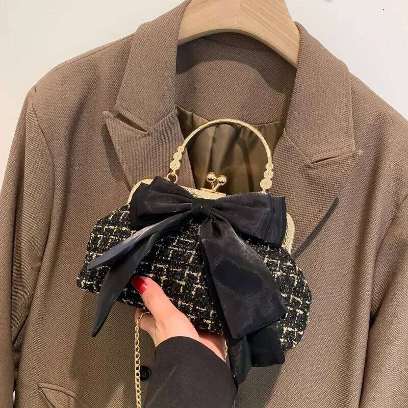 Bow Fairy Evening Bags Clutch Metal Handle Handbags for Women Wedding Party Bridal Clutches Purse Chain Shoulder Bag C260204