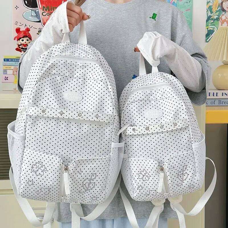 Polka Dot Casual Student Backpack Transparent Pocket Japanese Ita Two Sized Large Capacity Schoolbags Printed Cute Bag Women Z260204