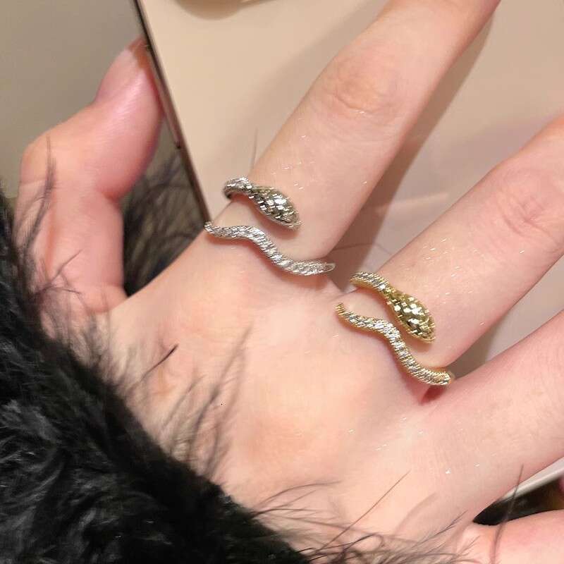 Snake-shaped Zircon Open Ring, Minimalist Style Ring For Women, Versatile Band Ring