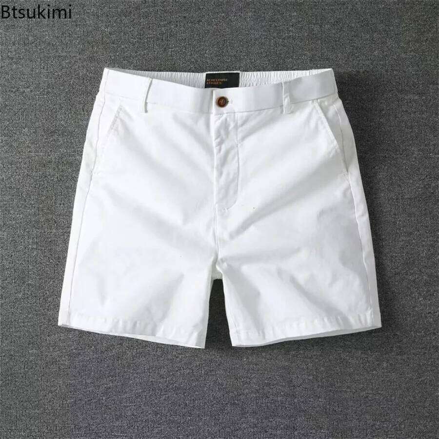 Men's Summer Casual Shorts Pure Cotton Solid Color Stretchy Straight Trendy Hight Elastic Waist Quarter Beach Pants XJ260204 - view 3