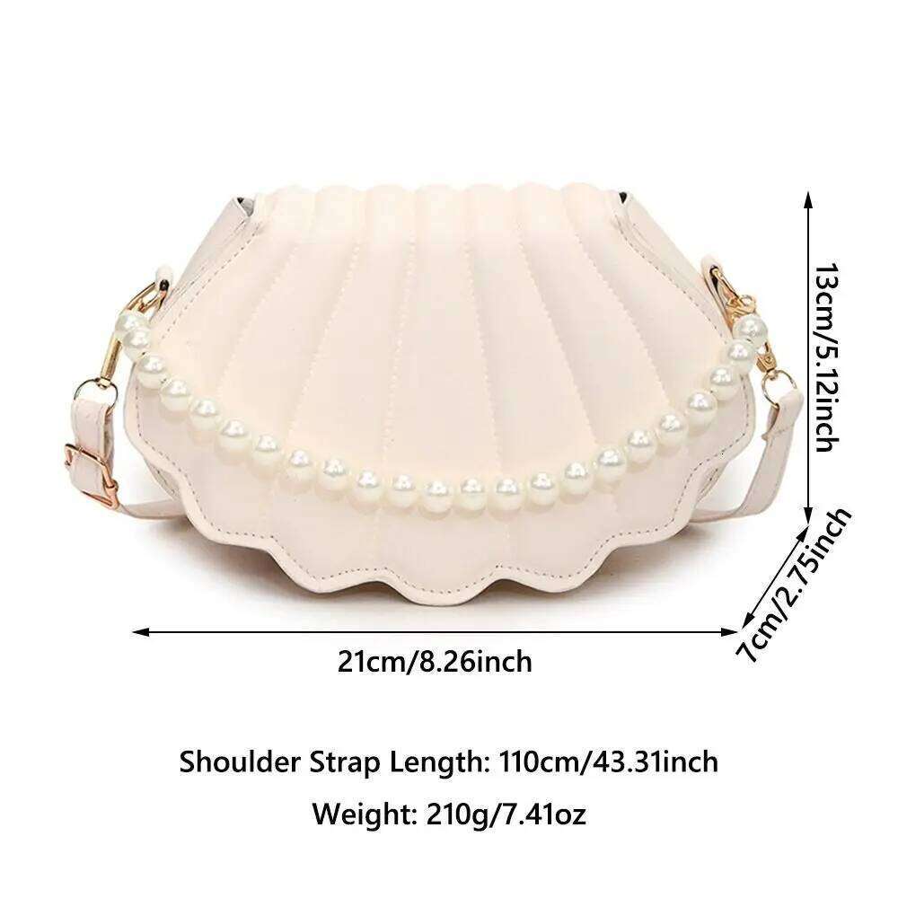 Durable Cute Shell Shoulder Minimalist with Pearls Design Crossbody Bag PU Leather Pearl Decorated Handbag for Women Girls C260204