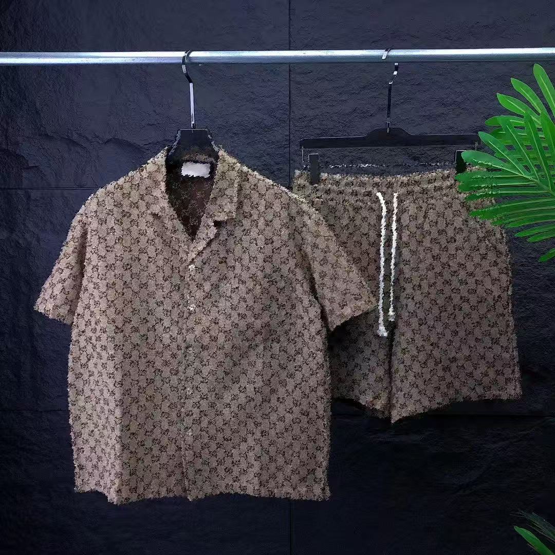 Men's and women's designers high quality embroidered G-line denim shirt set, washed denim shirt , fashion sports cotton soft fabric button shirt European size S-XL #04