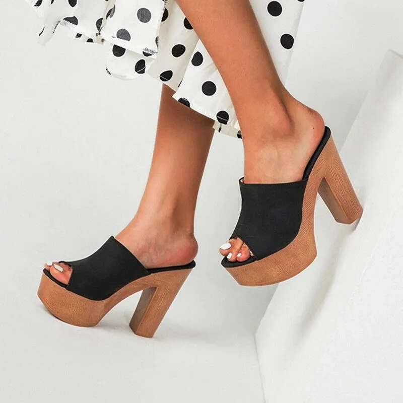 Sandals Super High Heels Women Chunky Wooden Slippers Wedges Platform Femme Open Toe Shoes Summer Beach Slides Slip On Sandalias