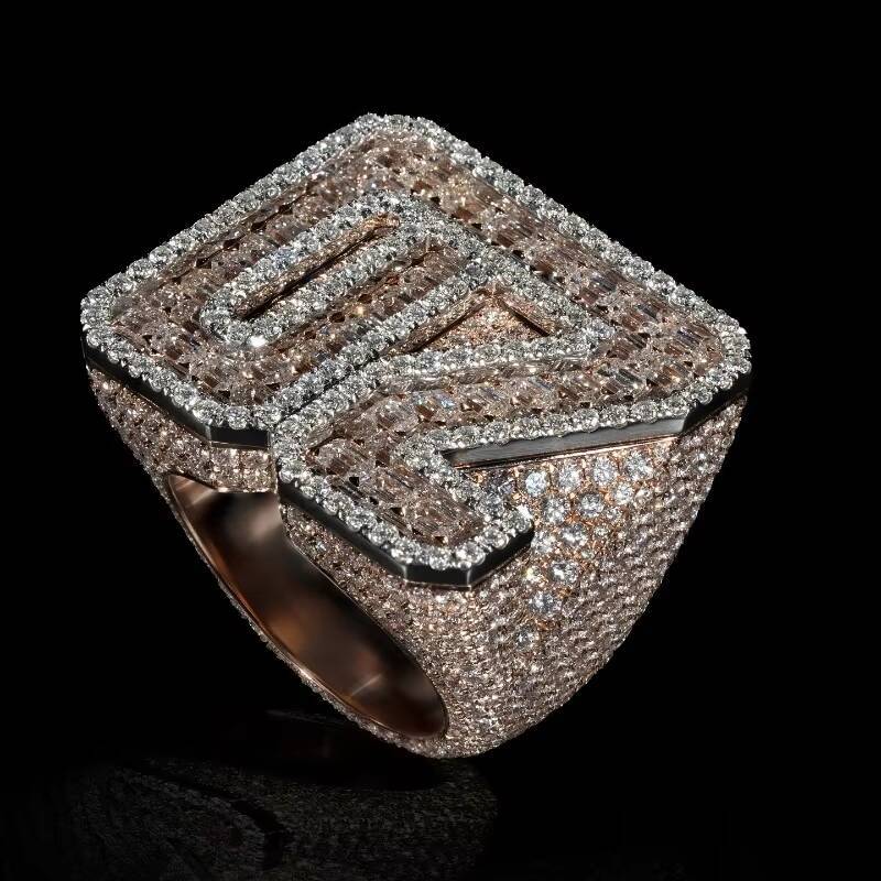 Baguette Cut Iced Out Heart Customized Ring Hip Hop 925 Sterling Silver Sophisticated Moissanite Ring