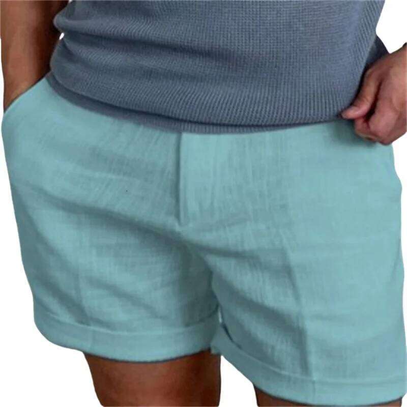 New Men's Cotton Shorts Pants Male Summer Breathable Solid Color Linen Trousers Fitness Streetwear XJ260204