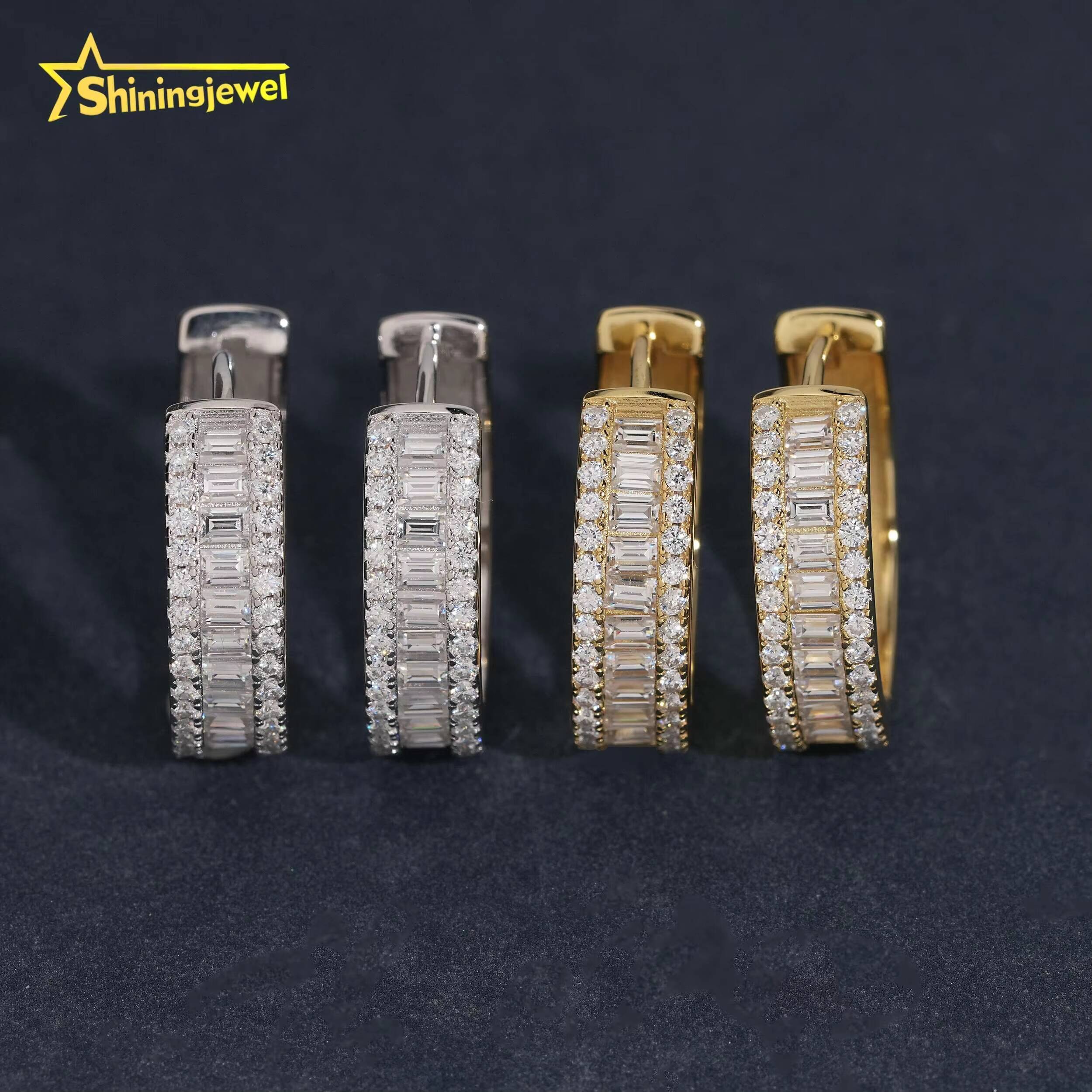 GRA Certificate Iced Out Baguette Moissanite Hoop Earrings 925 Sterling Silver Hip Hop Women Fine Earrings