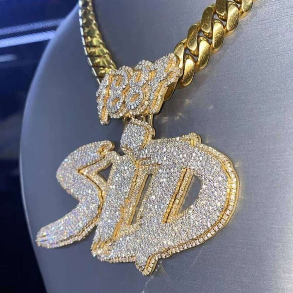 Hip Hop Jewelry Mens Iced Out Custom Letter 925 Sterling Silver VVS Moissanite Diamond Number Name Initial Logo Pendant