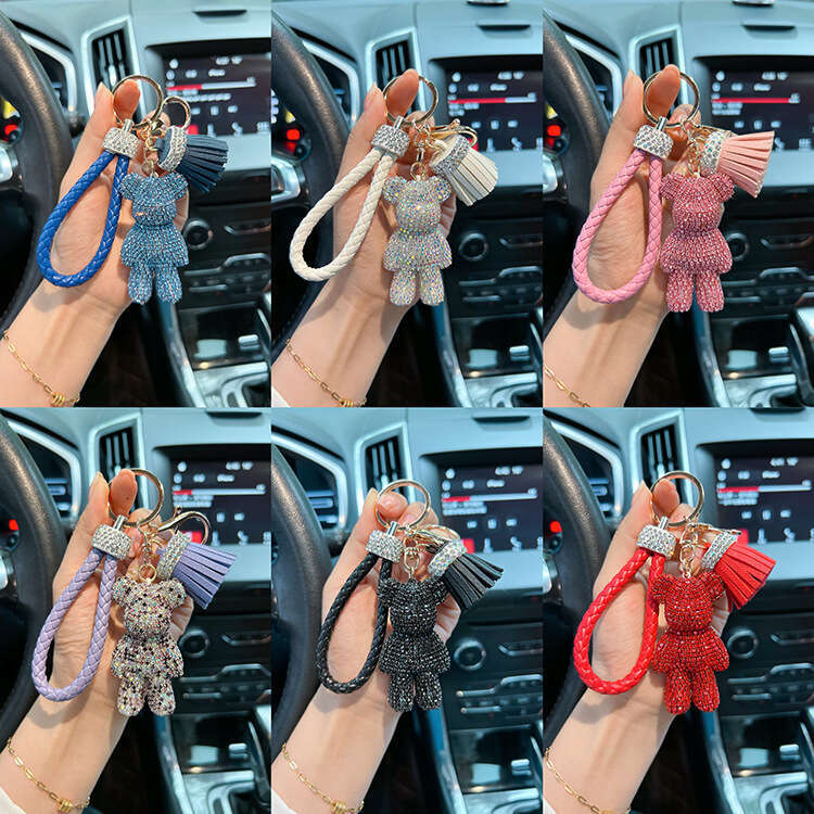 Personalized Full Diamond Little Violent Bear Cute Braided Rope Tassel Car Keychain Exquisite Gift Pendant