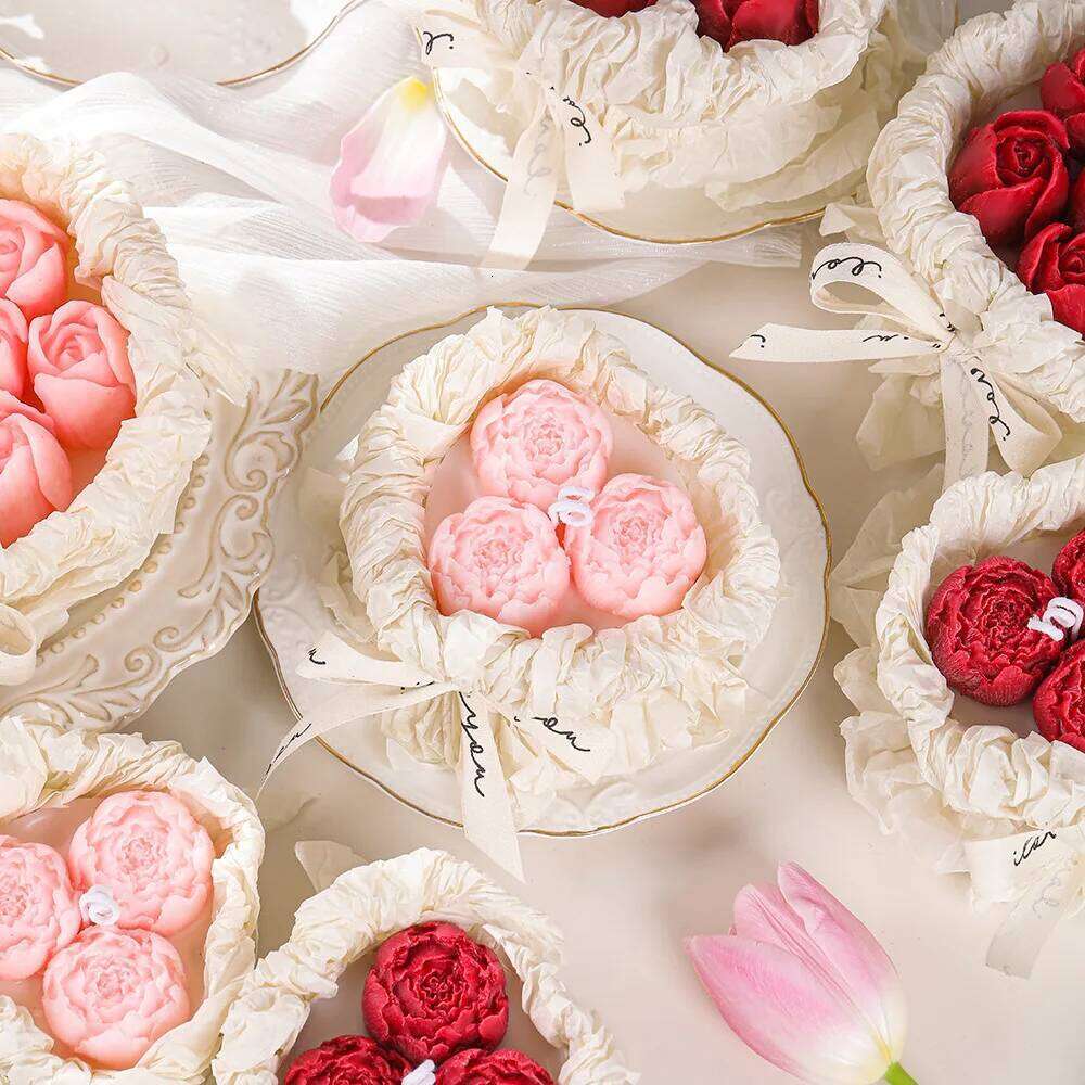 Mother's Day romantic bouquet box hand gift handmade scented tulip rose flower candle S260204