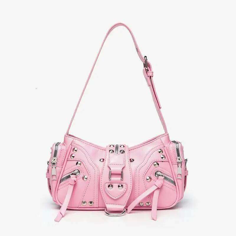 Hot Girl Y2K Rivet Underarm Women Edgy Leather Large Capacity Biker Bag Ladies Fashion Harajuku Versatile Shoulder Bags Chic C260204