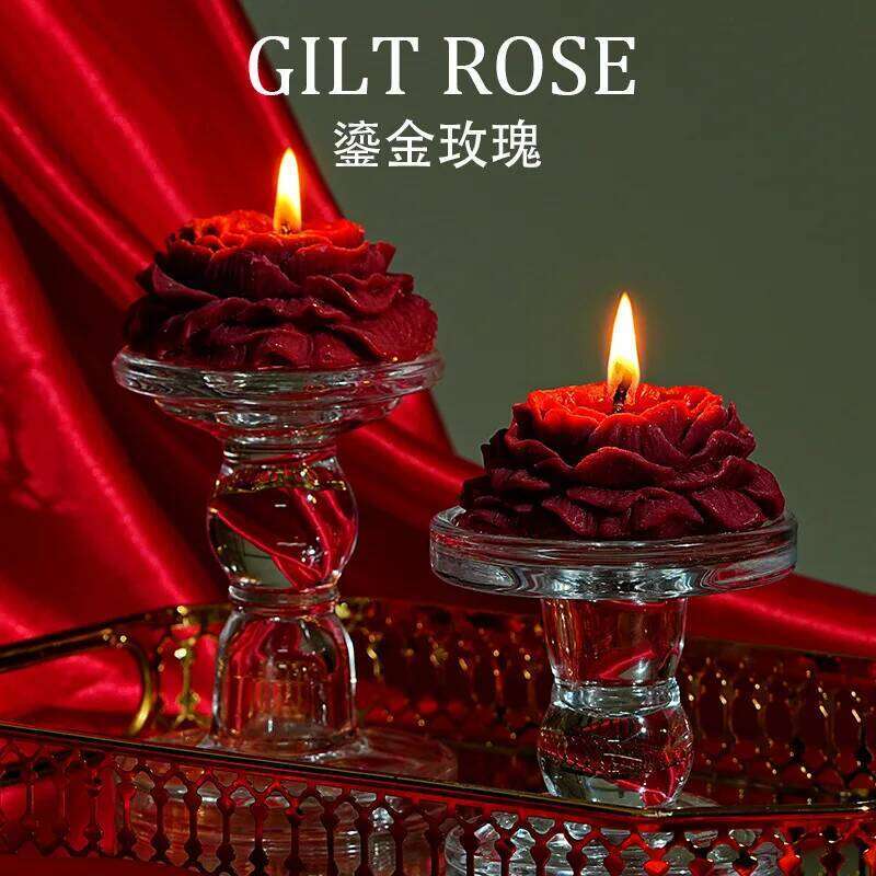 Gilded Red Rose Scented Handmade Flower Design Fragrance Candle Romantic Decoration Wedding Valentine Day Decorate S260204