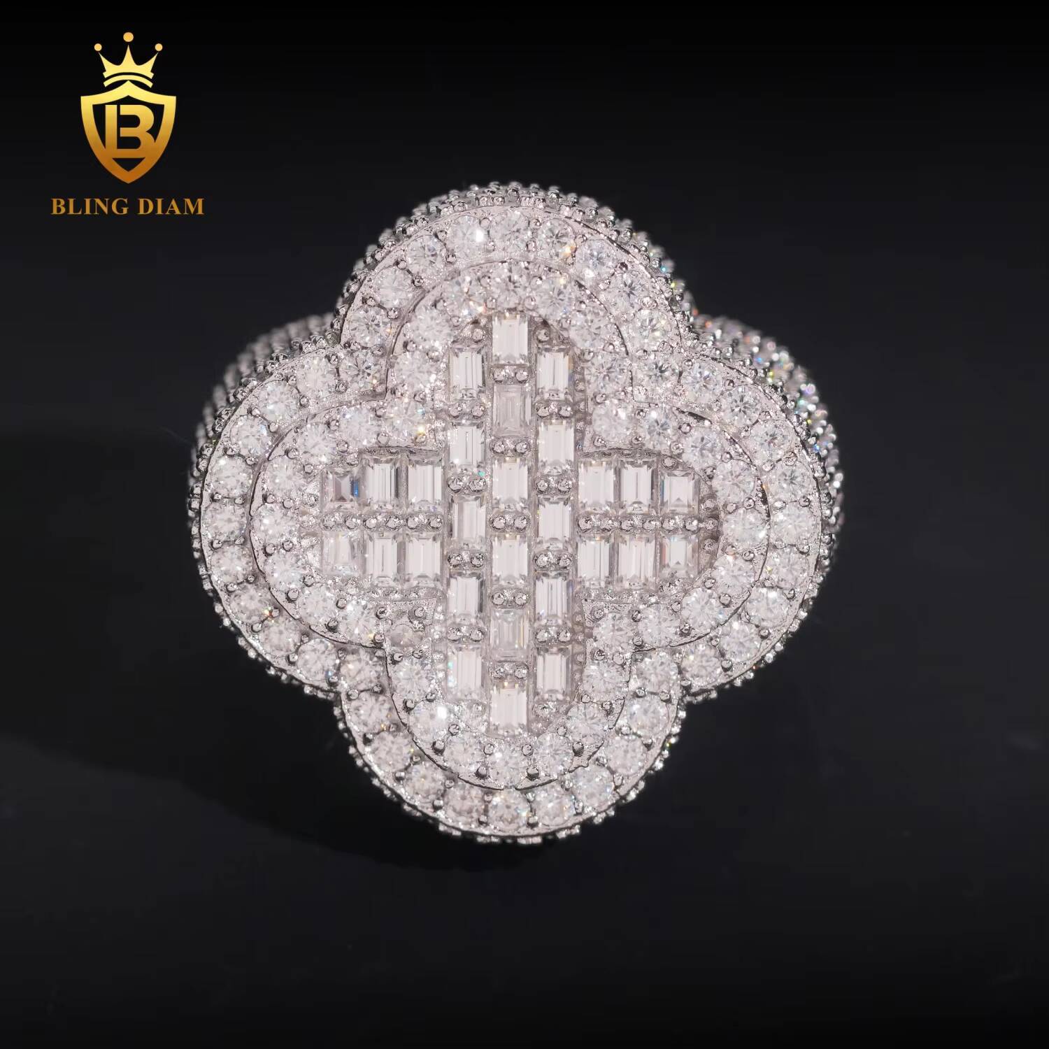 Hip Hop Jewelry 925 Sterling Silver Gold Plated Men Cuban 4 Four Leaf Clover Rings Vvs Moissanite Iced Out Pass Diamond Tester