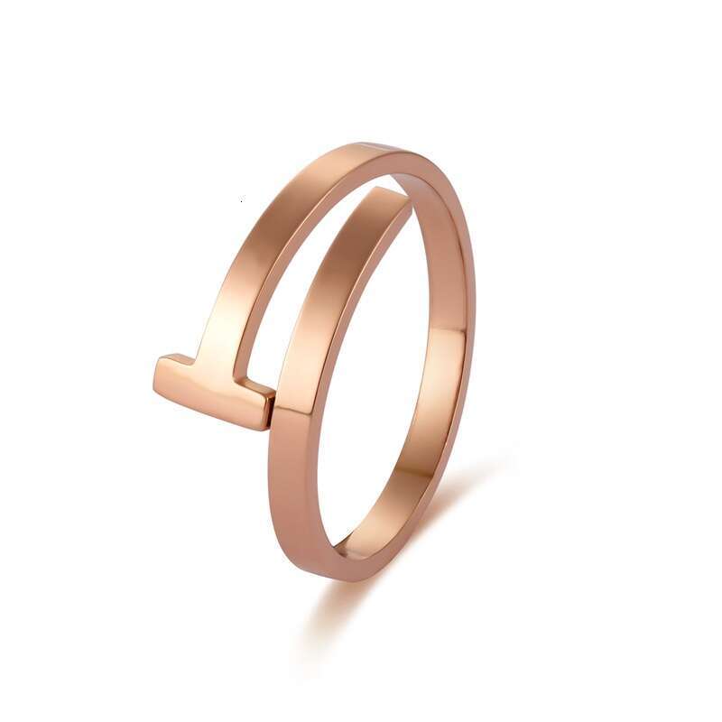 T Letter Adjustable Stainless Rose Gold Titanium Steel Ring Open Rin Unisex Jewelry