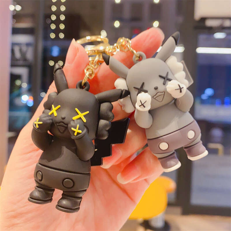 Cute Cartoon Sesame Street Pikachu Silicone Keychain Backpack Car Creative Key Pendant Doll Gift Wholesale L260203