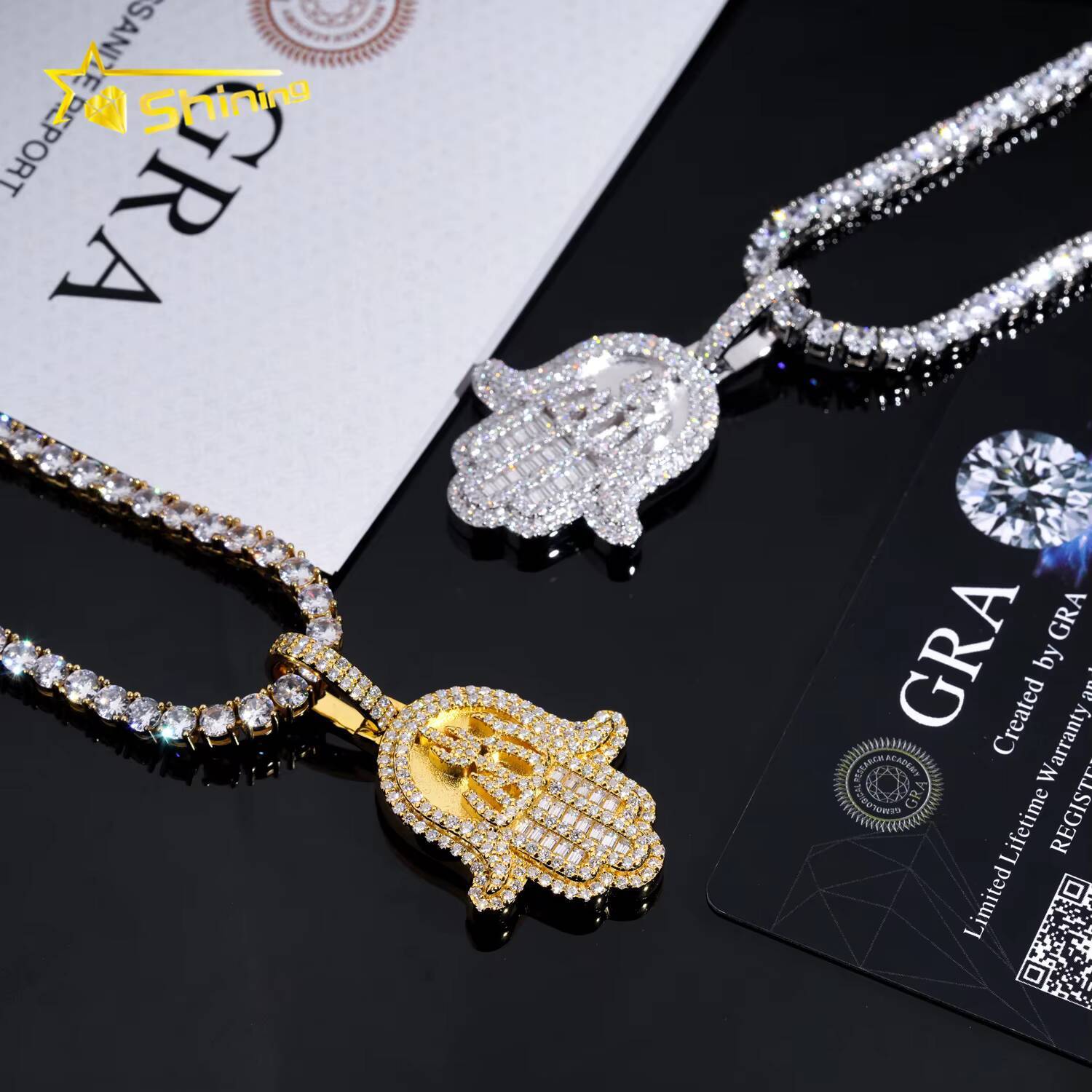 Men Jewelry Pass Diamond Tester 14K 18K Gold Plated 925 Silver Hamsa Iced Out VVS Moissanite Pendant Hip Hop Pendant